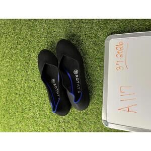 Rothy's size 7 Black Knit Slip-On Flats with Blue Trim